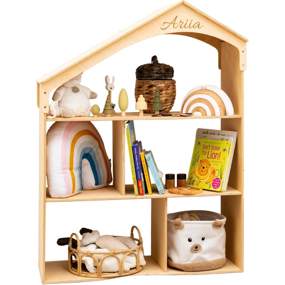 image:imageEnjoy The Wood Wooden Dollhouse Childrens Bookcase Storage Organizer House Bookshelf for Kids Baby Toy Shelf Book Case for Boys and Girls Children Bedroom Furniture NaturalPink