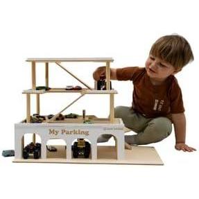 Parking Garage for Toy Cars 2.0 Wooden Garage Toy Storage Organizer Big Toy Car Compatible 3-Level Wooden Car Ramp Toy for Toddlers 1-4 Years Little People Garage Car Tower (Light)(Dark Walnut)