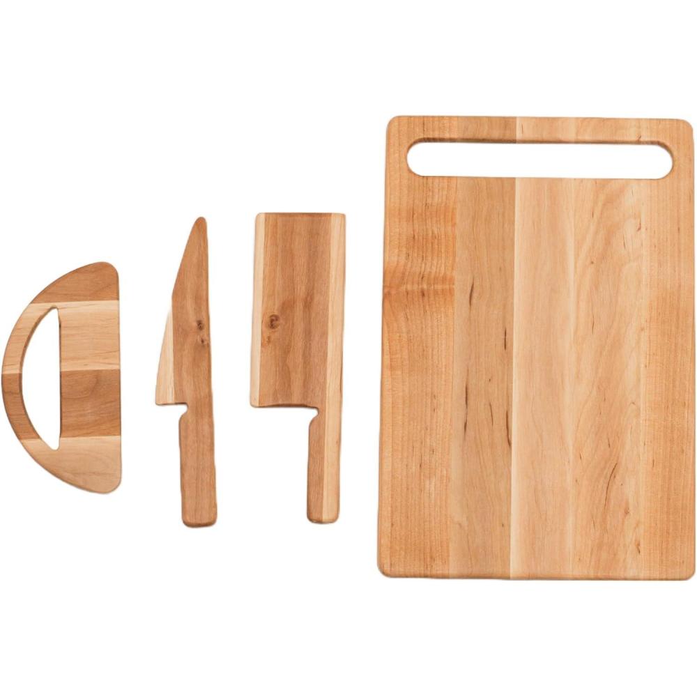 image:imageSafe Wooden Cutting Set for Kids Personalized Montessori Knife Cutting Board for Toddler Children Utensils Wooden Cutter Christmas Gift LightRed