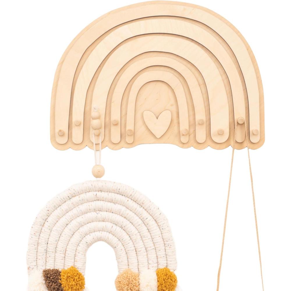image:imageWooden Wall Hanger Nursery Wall Decor Stylish and Functional Wall Hooks for Clothes and Accessories Baby Room Art Toddler Birthday Gift Kids Playroom MountainsRainbow Natural