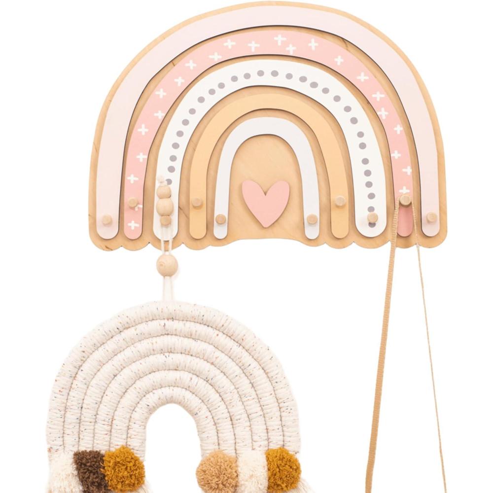 image:imageWooden Wall Hanger Nursery Wall Decor Stylish and Functional Wall Hooks for Clothes and Accessories Baby Room Art Toddler Birthday Gift Kids Playroom MountainsRainbow Colored