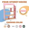 Enjoy The Wood Wooden Dollhouse Children’s Bookcase – Storage Organizer House Bookshelf for Kids – Baby Toy Shelf Book Case for Boys and Girls – Children Bedroom Furniture (Pink)(White)