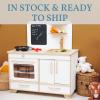 Kids Pretend Play Kitchen Wooden Montessori Playroom Furniture Nursery Decor Birthday Gift for Toddler Girl Wood Natural Baby Neutral Room (White)(Natural)