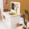 Kids Pretend Play Kitchen Wooden Montessori Playroom Furniture Nursery Decor Birthday Gift for Toddler Girl Wood Natural Baby Neutral Room (White)(Natural)