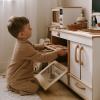 Kids Pretend Play Kitchen Wooden Montessori Playroom Furniture Nursery Decor Birthday Gift for Toddler Girl Wood Natural Baby Neutral Room (White)(Natural)