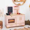 Kids Pretend Play Kitchen Wooden Montessori Playroom Furniture Nursery Decor Birthday Gift for Toddler Girl Wood Natural Baby Neutral Room (White)(White)