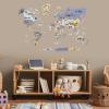 Kids World Animal Wall Map Wooden Stickers Decals Peel and Stick Removable Decor for Nursery Bedroom Hanging Canvas Art Maps Baby Animals of World Children Education (Indigo)(Indigo)