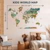 Kids World Animal Wall Map Wooden Stickers Decals Peel and Stick Removable Decor for Nursery Bedroom Hanging Canvas Art Maps Baby Animals of World Children Education (Indigo)(Khaki)