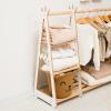Montessori Teepee Style Clothing Rack Furniture for Toddler Wood Kids Playroom Natural Wooden Nursery Baby Neutral Room Storage Clothes Shelf Kids Gift 2nd 3rd Birthday (Big with Shelves, Natural)(Green)