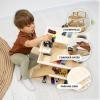 Parking Garage for Toy Cars 2.0 Wooden Garage Toy Storage Organizer Big Toy Car Compatible 3-Level Wooden Car Ramp Toy for Toddlers 1-4 Years Little People Garage Car Tower (Light)(Dark Walnut)