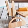 Safe Wooden Cutting Set for Kids Personalized Montessori Knife Cutting Board for Toddler Children Utensils Wooden Cutter Christmas Gift (Light)(Dark Walnut)