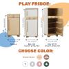 Wooden Play Fridge Toy Pretend Play Refrigerator for Toddlers Montessori Toys for Children Kids Gift for 2nd 3rd Birthday Playroom Decor (Big no door shelves, Natural)(Pink)