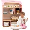 Enjoy The Wood Wooden Dollhouse Children’s Bookcase – Storage Organizer House Bookshelf for Kids – Baby Toy Shelf Book Case for Boys and Girls – Children Bedroom Furniture (Pink)(Grey)