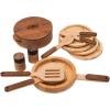 Wooden Play Kitchen Dishes Montessori Tools Pretend Play Kitchen Dishes Set for Kids Toys Cutting Board Toddler Utensils Wooden Christmas Birthday Gift (Dishes Set For 2)(Dishes & Cutting Set For 2)