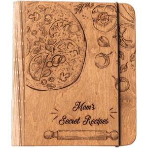 Enjoy The Wood Customizable Recipe Binder – Personalized Wooden Recipe Book Organizer – Blank Cookbook to Write in Your Own Recipes – Make Your Own Cookbook Cooking Binder (Fruits)(Pizza)