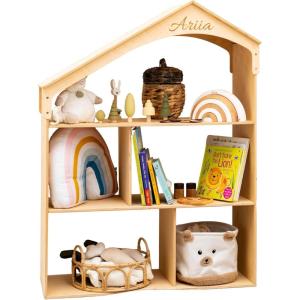Enjoy The Wood Wooden Dollhouse Children’s Bookcase – Storage Organizer House Bookshelf for Kids – Baby Toy Shelf Book Case for Boys and Girls – Children Bedroom Furniture (Natural)(Dark Walnut)