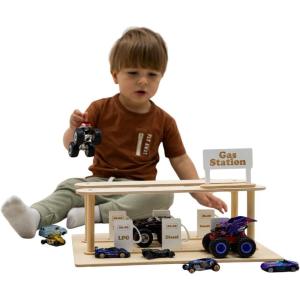 Wooden Gas Station Toy for Toddlers Toy Gas Station Accessory for Toy Car Garage Toy Gas Pump for Kids Games With Little Tikes Car Addition for Toy Parking Garage by EnjoyTheWood (Light)(White)