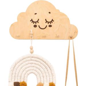 Wooden Wall Hanger Nursery Wall Decor Stylish and Functional Wall Hooks for Clothes and Accessories Baby Room Art Toddler Birthday Gift Kids Playroom (Mountains)(Cloud)