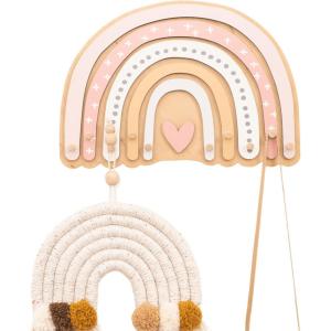 Wooden Wall Hanger Nursery Wall Decor Stylish and Functional Wall Hooks for Clothes and Accessories Baby Room Art Toddler Birthday Gift Kids Playroom (Mountains)(Rainbow Colored)