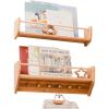 Enjoy The Wood Nursery Wall Bookshelf Wooden Book Shelves for Kids Wall Mounted Shelf with Hooks Nursery Decor Kids Montessori Furniture Toodler Gift (Small)(Large)