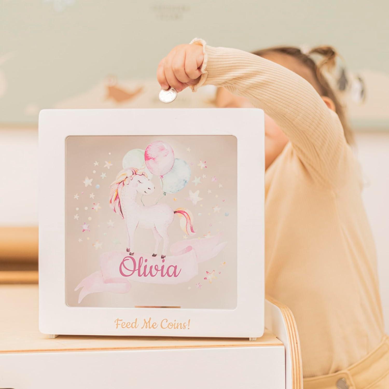 image:imageUnicorn Piggy Bank for Girls Personalized Piggy Bank Wooden Piggy Pank for Kids Bank for Kids for Real Money My First Piggy Bank for Girls