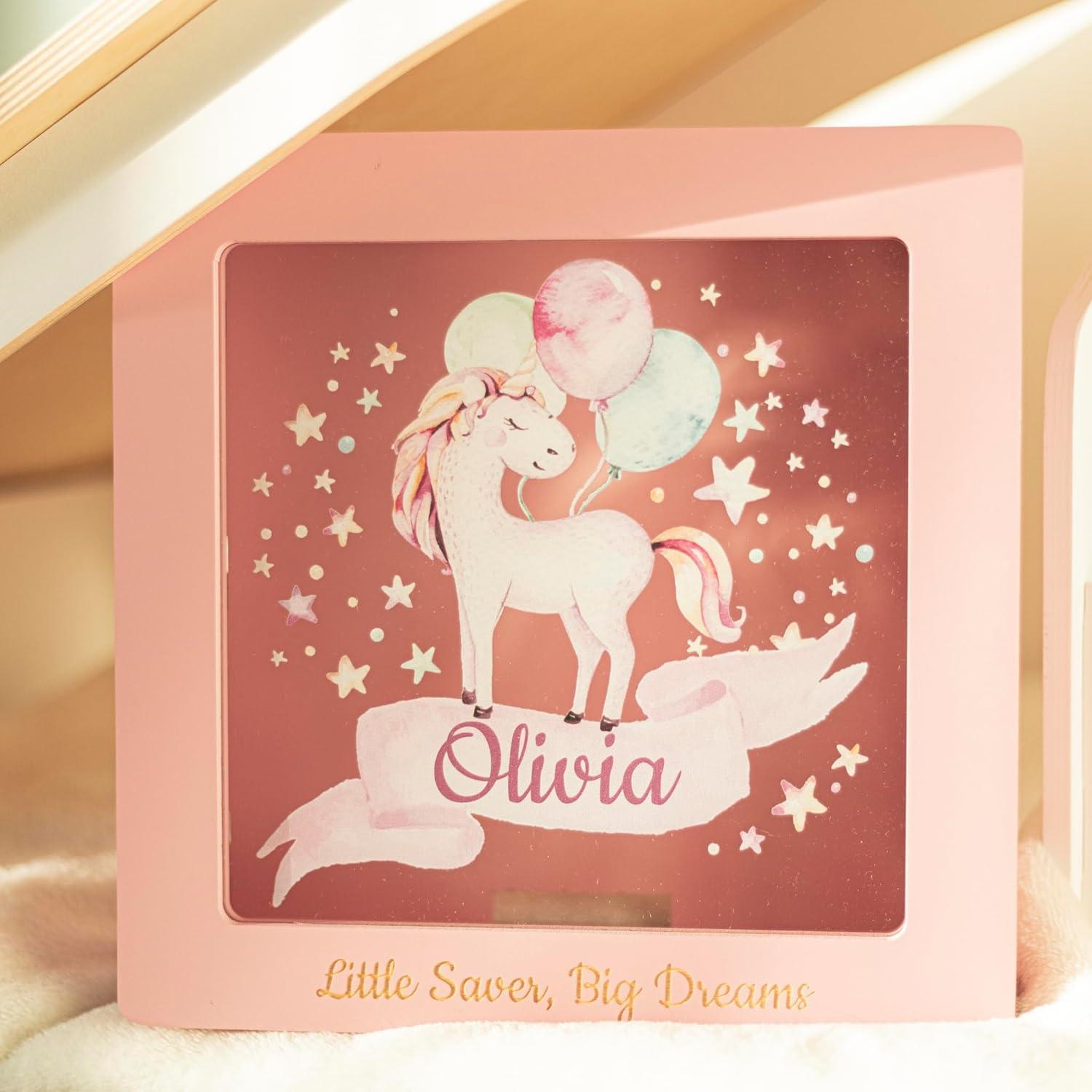 image:imageUnicorn Piggy Bank for Girls Personalized Piggy Bank Wooden Piggy Pank for Kids Bank for Kids for Real Money My First Piggy Bank for Girls