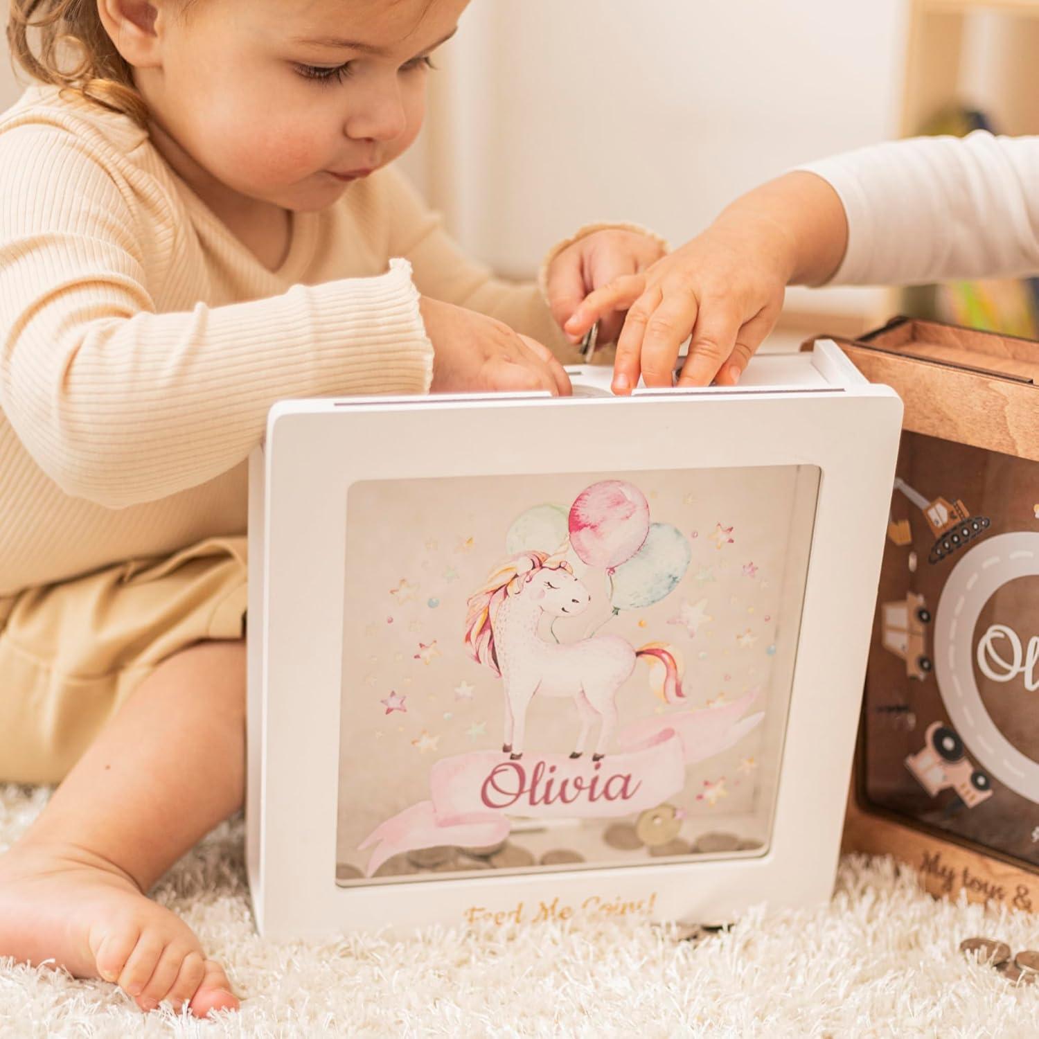 image:imageUnicorn Piggy Bank for Girls Personalized Piggy Bank Wooden Piggy Pank for Kids Bank for Kids for Real Money My First Piggy Bank for Girls
