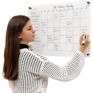 ENJOY THE WOOD Acrylic Dry Erase Calendar for Wall – Personalizable Dry Erase Planner for Home & Office – Family Calendar Board with Weekly, Daily & Habit Tracker Designs (Weekly Planner Design 1)(Family Planner Design 1)