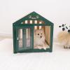 ENJOY THE WOOD Wooden Dog House Indoor with Fabric Roof – Indoor & Outdoor Dog House with Custom Engraving Option, Multiple Sizes & Colors – Personalized Housewarming Gift for Pet Owner (Light)(Green)