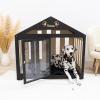 ENJOY THE WOOD Wooden Dog House Indoor with Fabric Roof – Indoor & Outdoor Dog House with Custom Engraving Option, Multiple Sizes & Colors – Personalized Housewarming Gift for Pet Owner (Light)(Black)