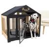 ENJOY THE WOOD Wooden Dog House Indoor with Fabric Roof – Indoor & Outdoor Dog House with Custom Engraving Option, Multiple Sizes & Colors – Personalized Housewarming Gift for Pet Owner (Light)(Black)