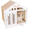 ENJOY THE WOOD Wooden Dog House Indoor with Fabric Roof – Indoor & Outdoor Dog House with Custom Engraving Option, Multiple Sizes & Colors – Personalized Housewarming Gift for Pet Owner (Light)(White)