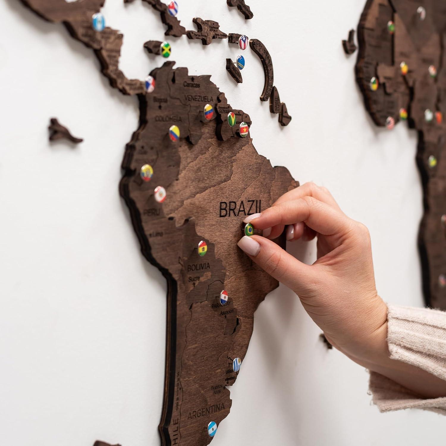 image:imageENJOY THE WOOD Home Dcor 3D Wood World Map Wall Art Large Wall Dcor World Travel Map Gift Idea Art for Home amp Kitchen or Office Small LightDark Walnut