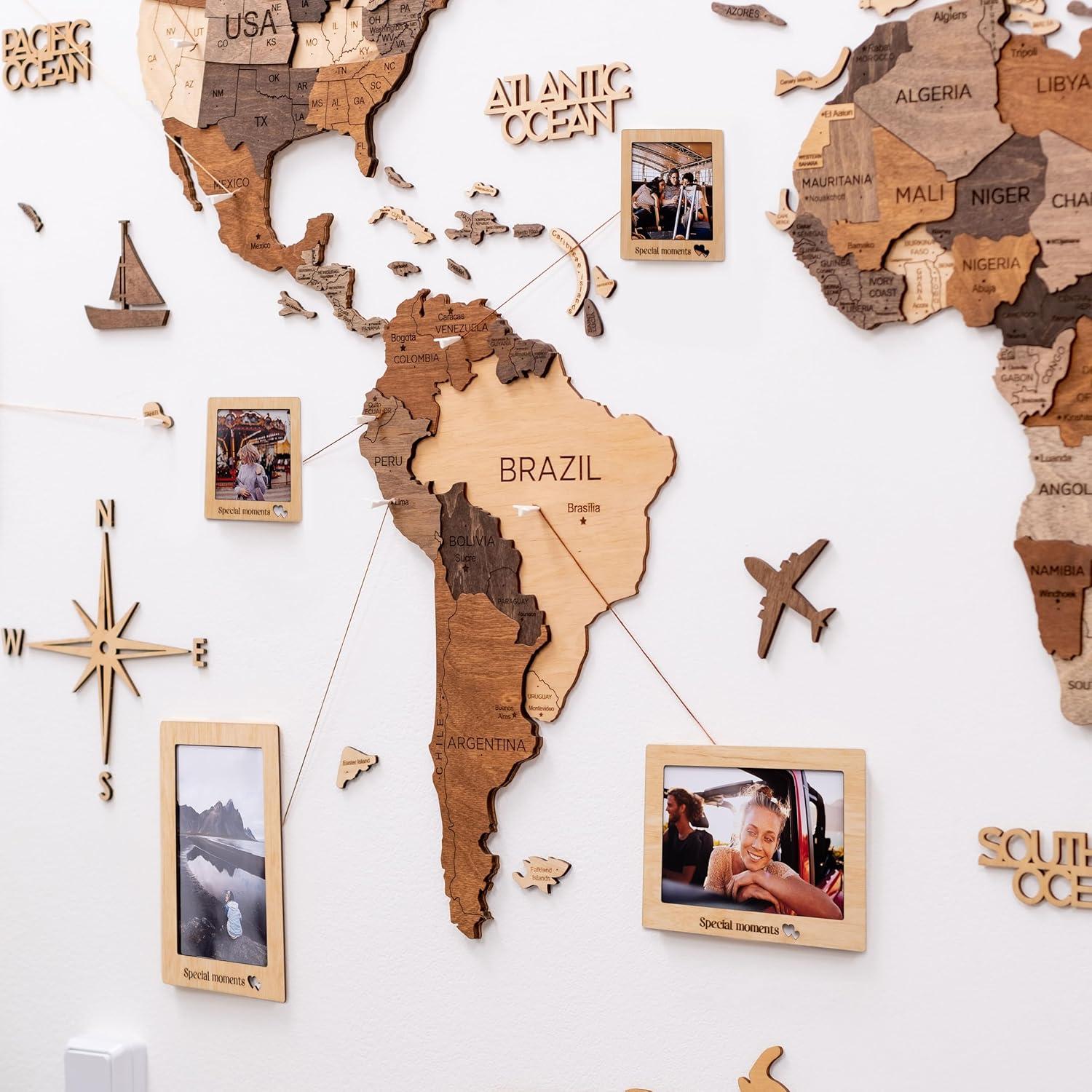 image:imageENJOY THE WOOD Home Dcor 3D Wood World Map Wall Art Large Wall Dcor World Travel Map Gift Idea Art for Home amp Kitchen or Office Small LightDark Walnut