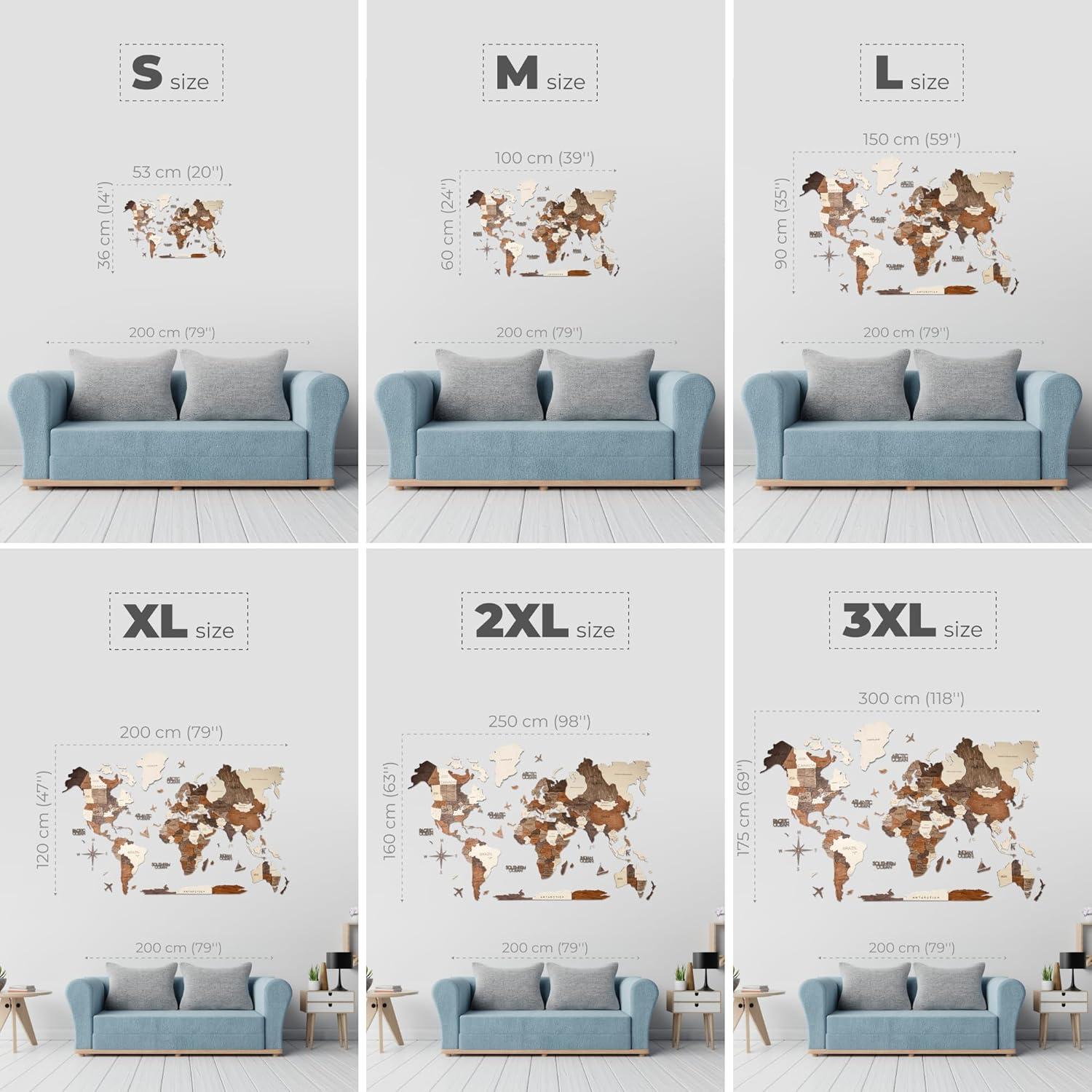 image:imageENJOY THE WOOD Home Dcor 3D Wood World Map Wall Art Large Wall Dcor World Travel Map Gift Idea Art for Home amp Kitchen or Office Small LightDark Walnut
