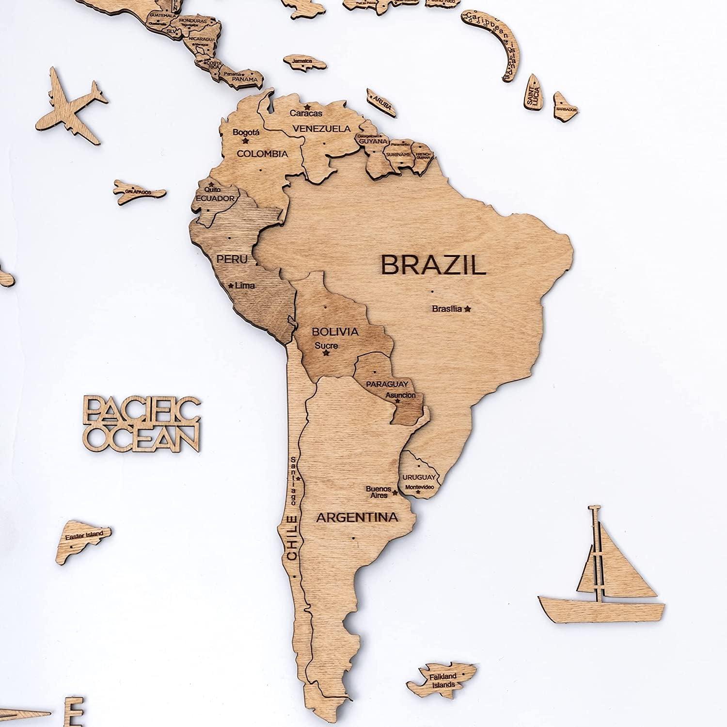 image:imageENJOY THE WOOD Home Dcor 3D Wood World Map Wall Art Large Wall Dcor World Travel Map Gift Idea Art for Home amp Kitchen or Office Small LightLight