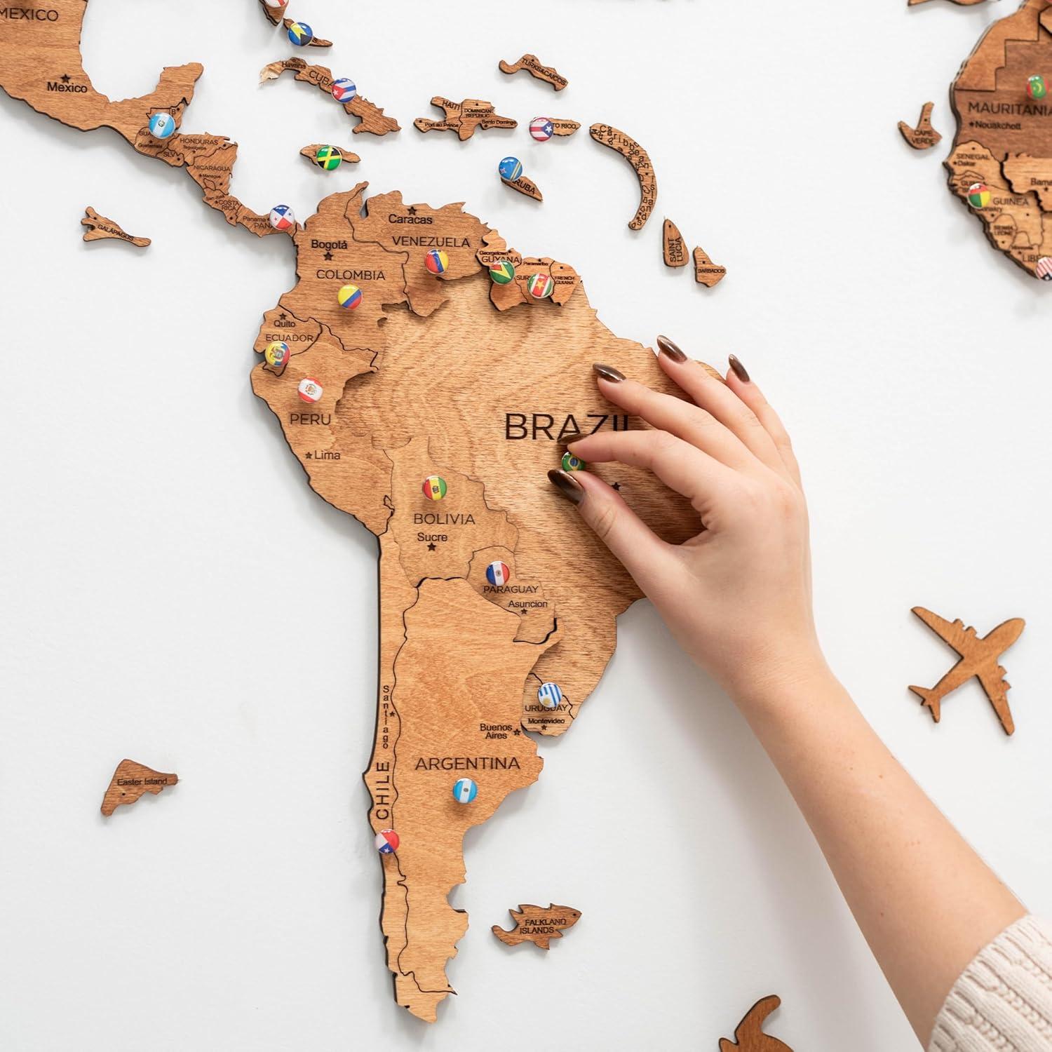 image:imageENJOY THE WOOD Home Dcor 3D Wood World Map Wall Art Large Wall Dcor World Travel Map Gift Idea Art for Home amp Kitchen or Office Small LightOak
