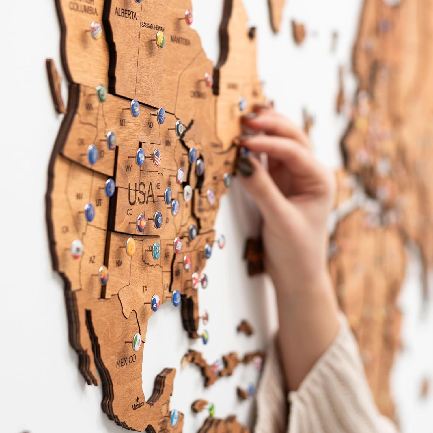 image:imageENJOY THE WOOD Home Dcor 3D Wood World Map Wall Art Large Wall Dcor World Travel Map Gift Idea Art for Home amp Kitchen or Office Small LightOak