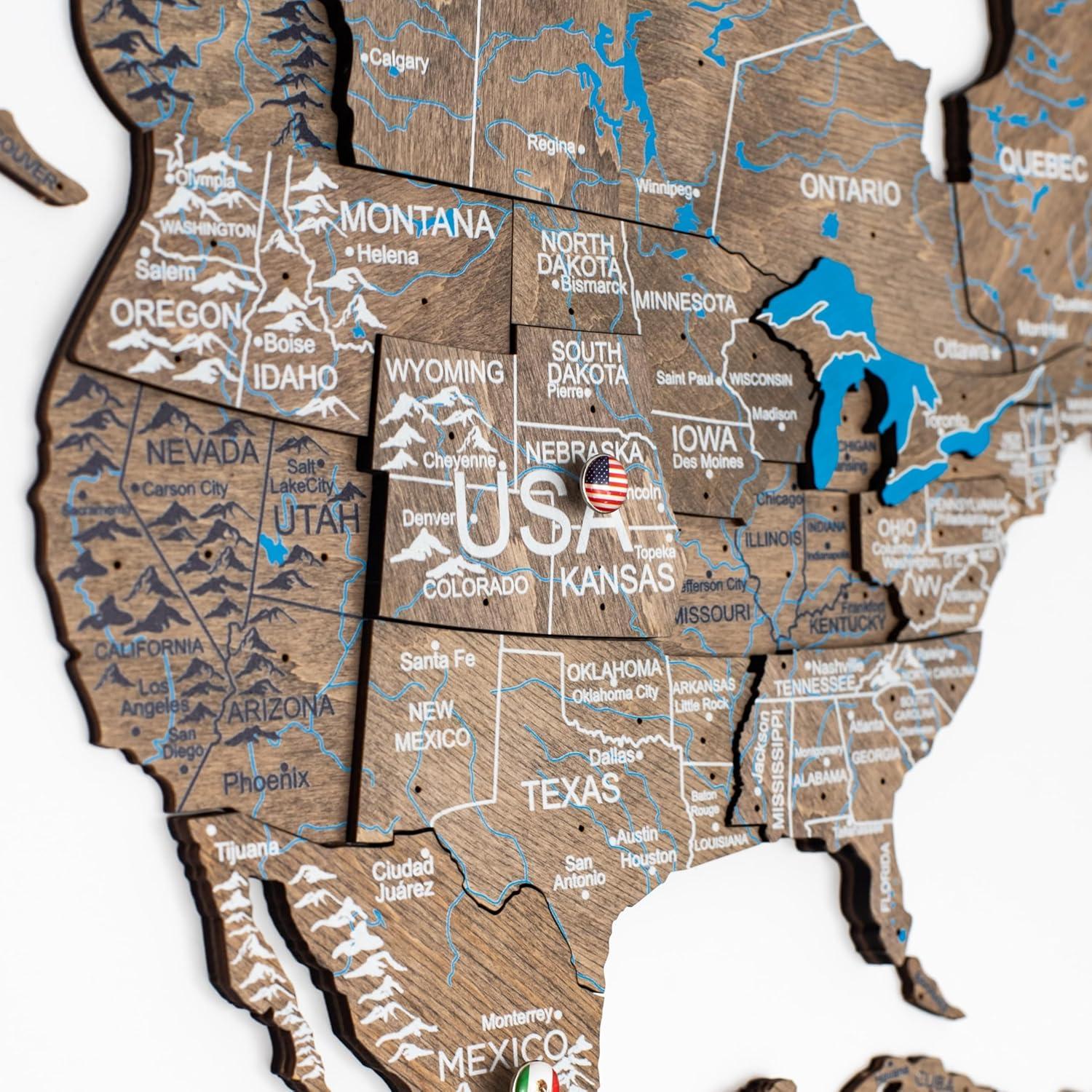 image:imageENJOY THE WOOD Home Dcor 3D Wood World Map Wall Art Large Wall Dcor World Travel Map Gift Idea Art for Home amp Kitchen or Office Small LightTerra