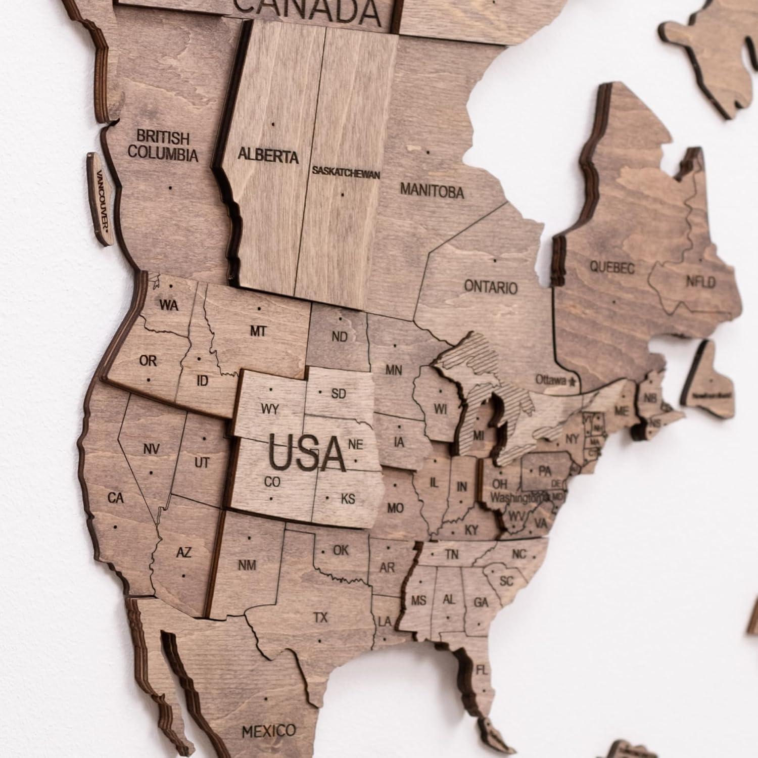 image:imageENJOY THE WOOD Home Dcor 3D Wood World Map Wall Art Large Wall Dcor World Travel Map Gift Idea Art for Home amp Kitchen or Office Small LightTerra