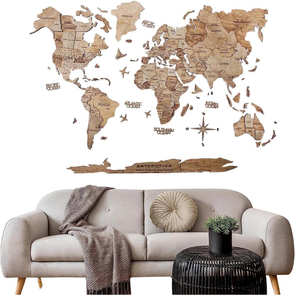 image:imageENJOY THE WOOD Home Dcor 3D Wood World Map Wall Art Large Wall Dcor World Travel Map Gift Idea Art for Home amp Kitchen or Office Small LightTerra