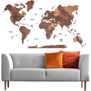 ENJOY THE WOOD Home Décor 3D Wood World Map Wall Art Large Wall Décor – World Travel Map Gift Idea – Art for Home & Kitchen or Office (Small, Light)(Oak)