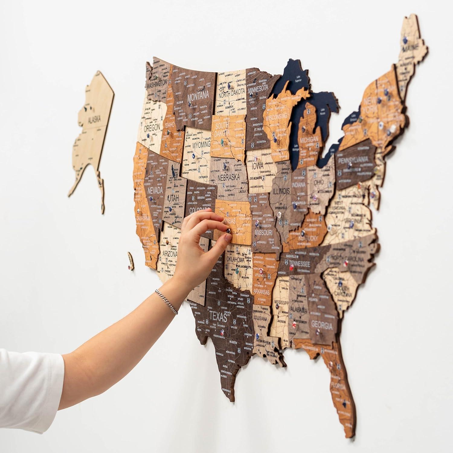 image:imageENJOY THE WOOD Wooden USA Map Visited Places 3D US States Map Travel Tracker Wooden Map Wall Decor Mark Your Travels Map Wood Wall Art For Home amp Kitchen or Office Prime Multicolor MediumMulticolor