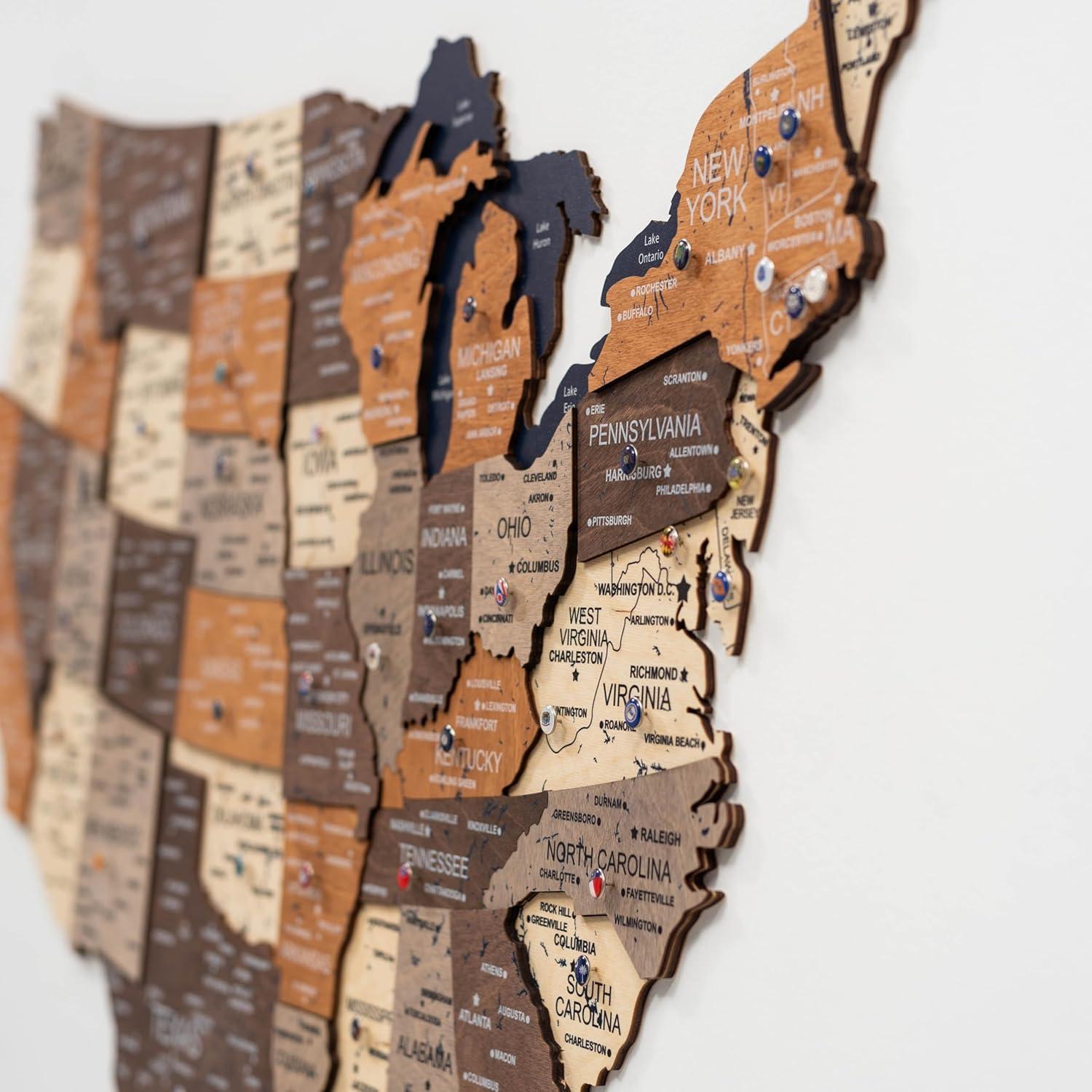 image:imageENJOY THE WOOD Wooden USA Map Visited Places 3D US States Map Travel Tracker Wooden Map Wall Decor Mark Your Travels Map Wood Wall Art For Home amp Kitchen or Office Prime Multicolor MediumMulticolor