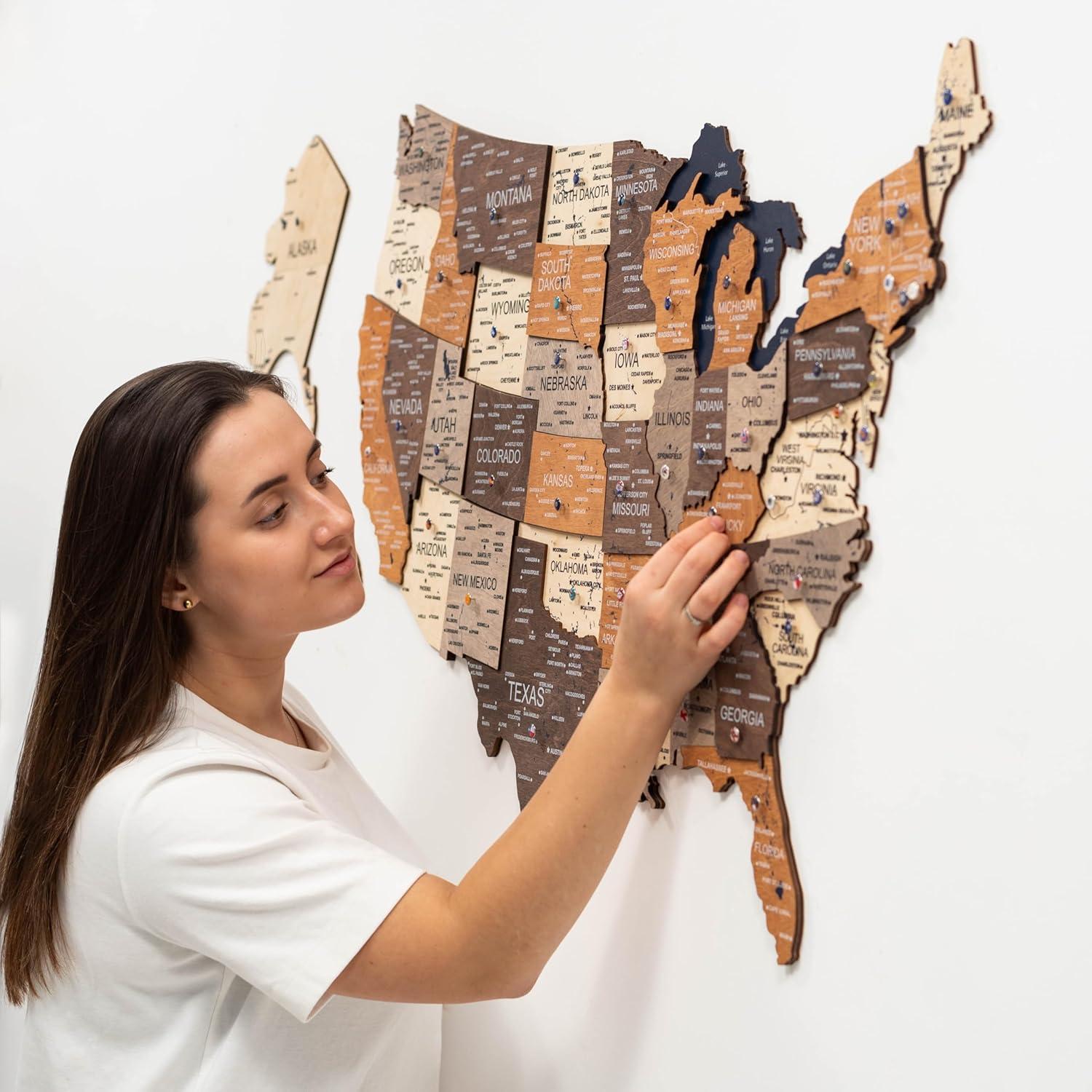 image:imageENJOY THE WOOD Wooden USA Map Visited Places 3D US States Map Travel Tracker Wooden Map Wall Decor Mark Your Travels Map Wood Wall Art For Home amp Kitchen or Office Prime Multicolor MediumMulticolor