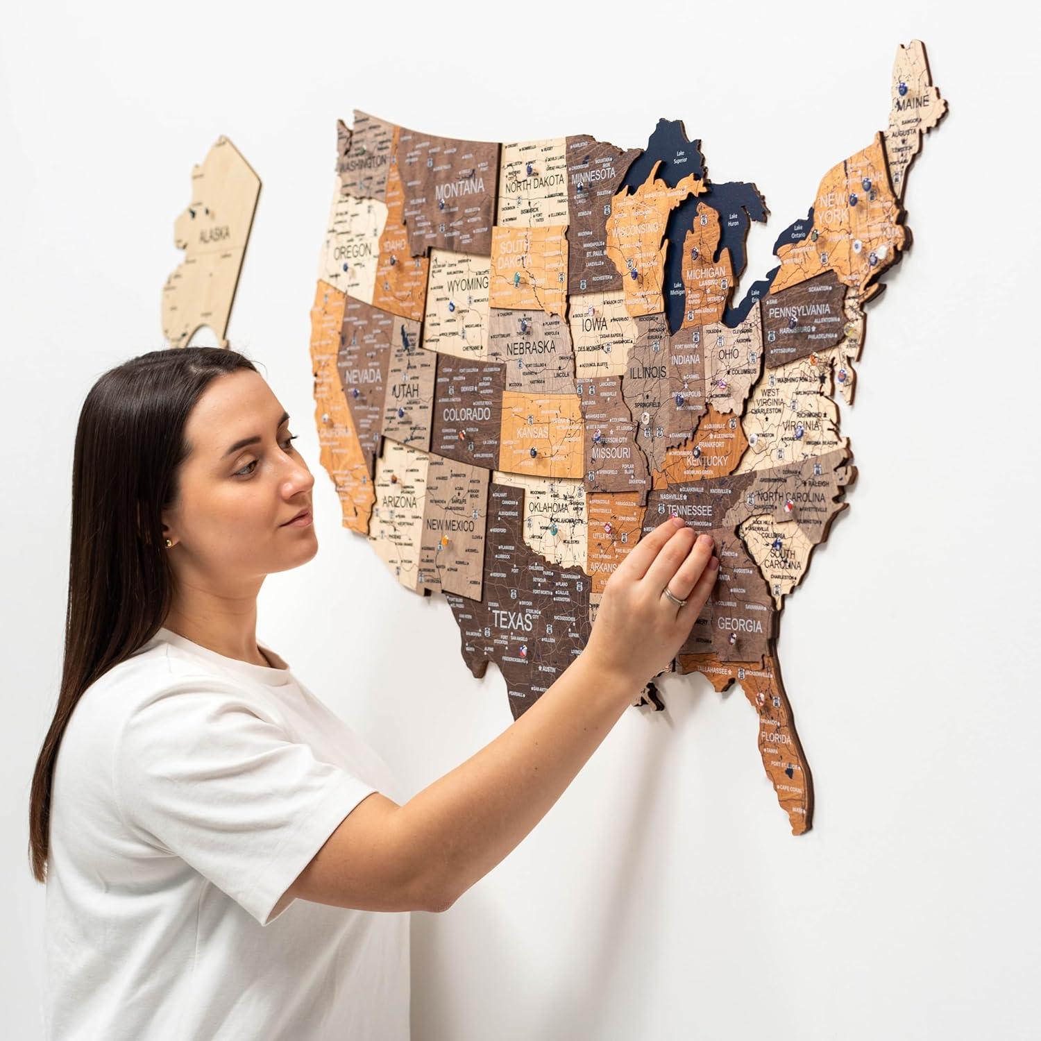 image:imageENJOY THE WOOD Wooden USA Map Visited Places 3D US States Map Travel Tracker Wooden Map Wall Decor Mark Your Travels Map Wood Wall Art For Home amp Kitchen or Office Prime Multicolor MediumMulticolor