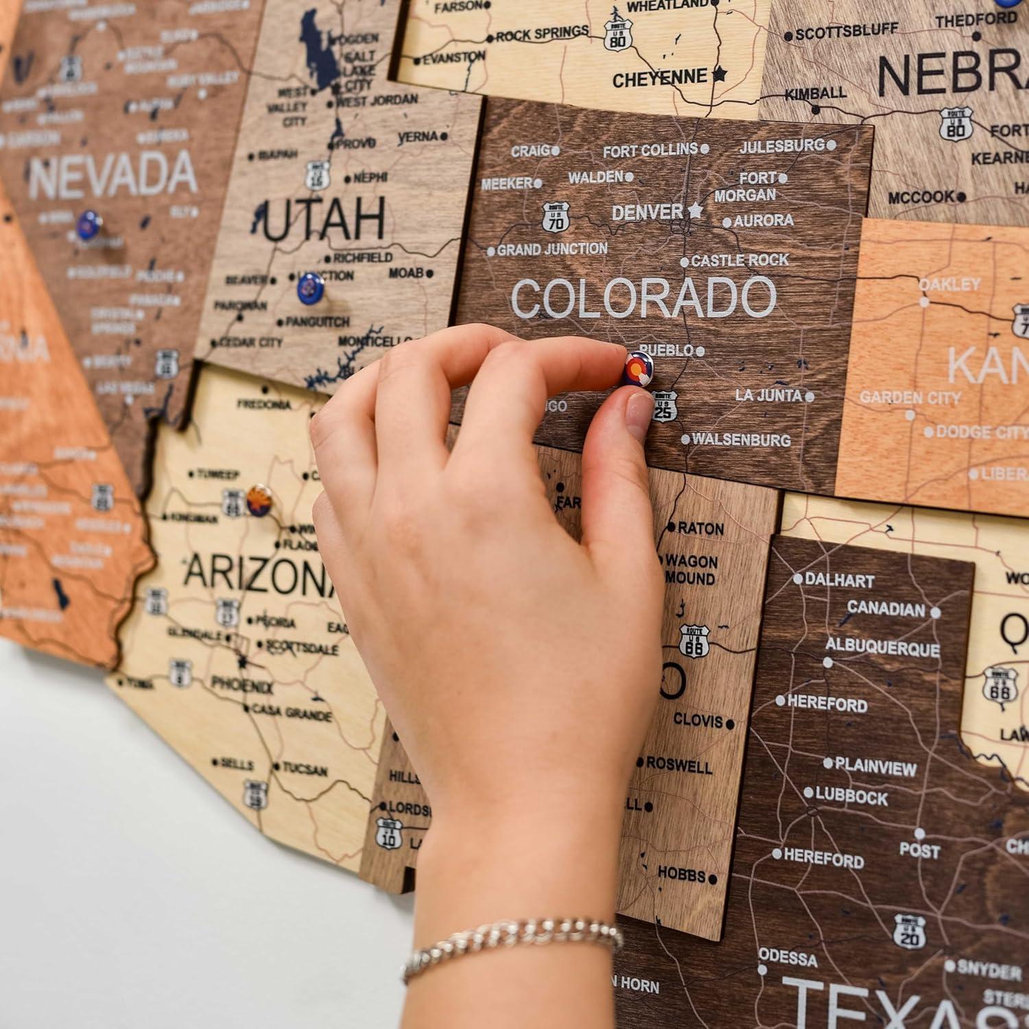 image:imageENJOY THE WOOD Wooden USA Map Visited Places 3D US States Map Travel Tracker Wooden Map Wall Decor Mark Your Travels Map Wood Wall Art For Home amp Kitchen or Office Prime Multicolor MediumMulticolor