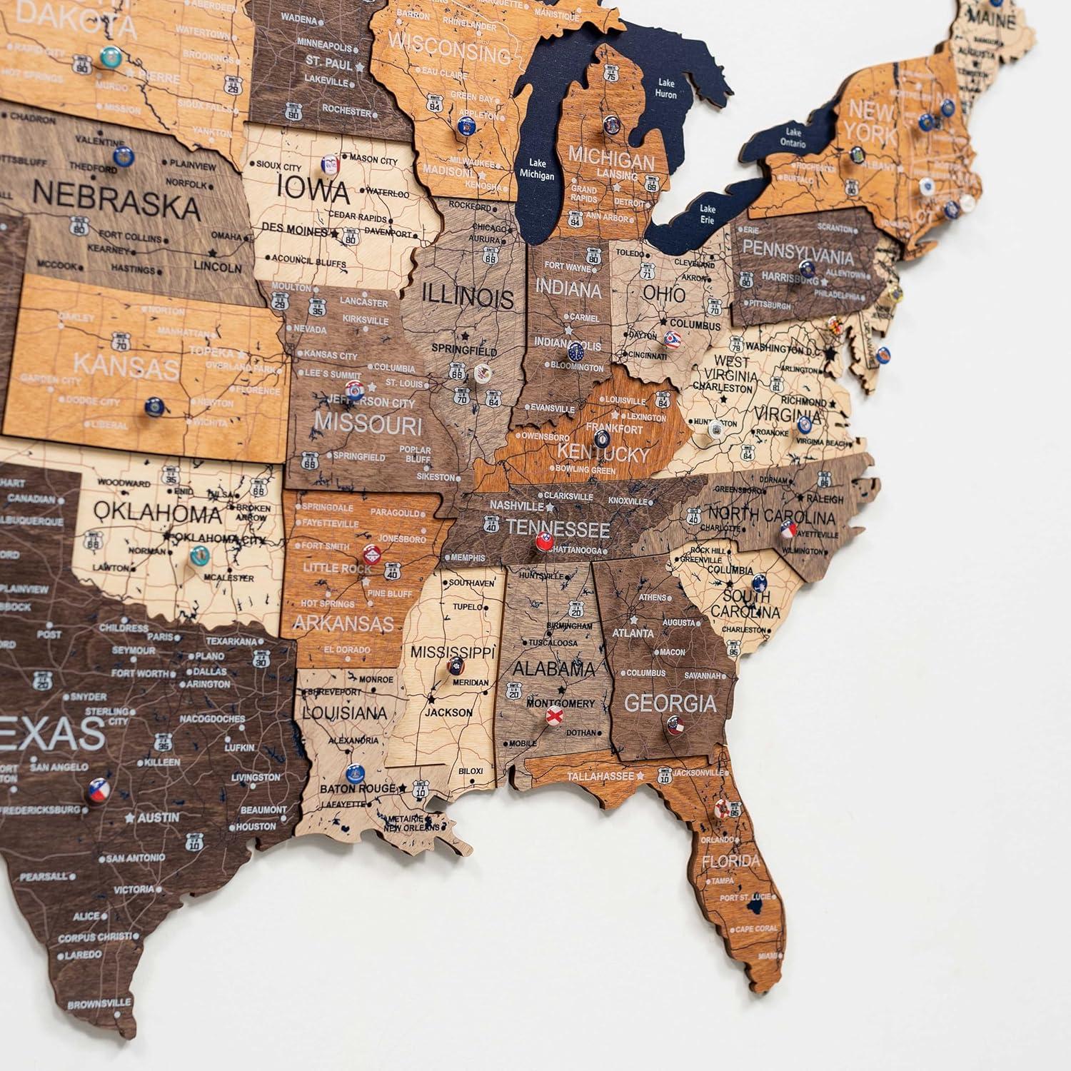 image:imageENJOY THE WOOD Wooden USA Map Visited Places 3D US States Map Travel Tracker Wooden Map Wall Decor Mark Your Travels Map Wood Wall Art For Home amp Kitchen or Office Prime Multicolor MediumMulticolor