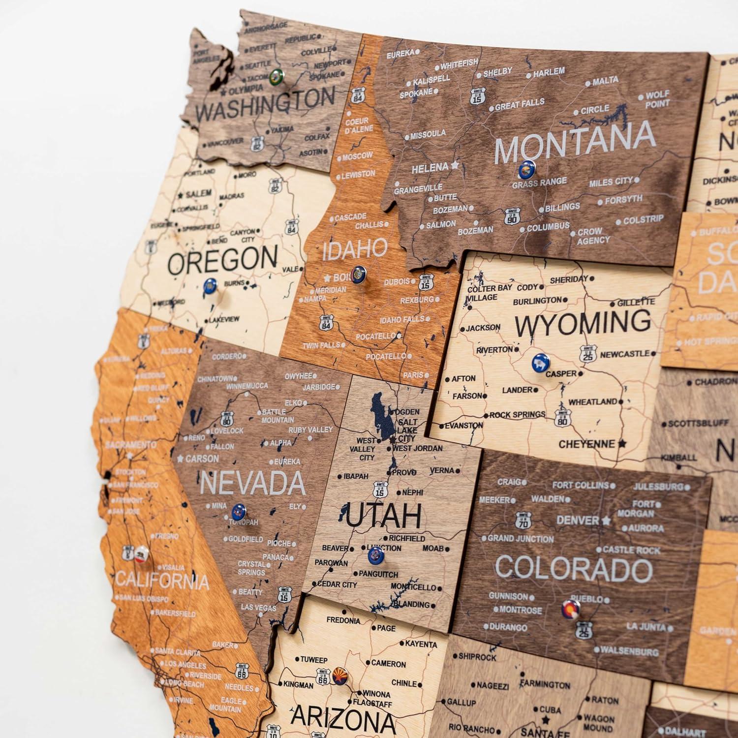 image:imageENJOY THE WOOD Wooden USA Map Visited Places 3D US States Map Travel Tracker Wooden Map Wall Decor Mark Your Travels Map Wood Wall Art For Home amp Kitchen or Office Prime Multicolor MediumMulticolor
