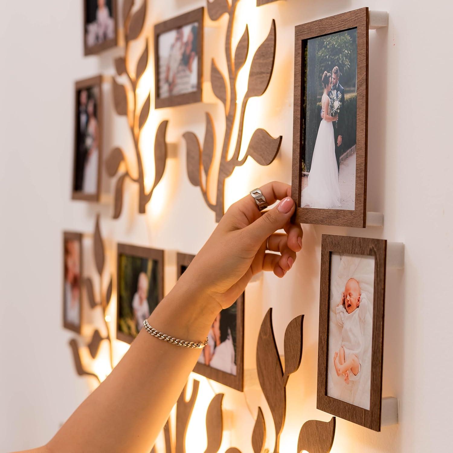 image:imageEnjoy The Wood Lighted Family Tree Wall Decor 3D LED Photo Collage Wooden Wall Decor Sticker Picture Wall Tree LED Family Tree Picture Frame Design 2